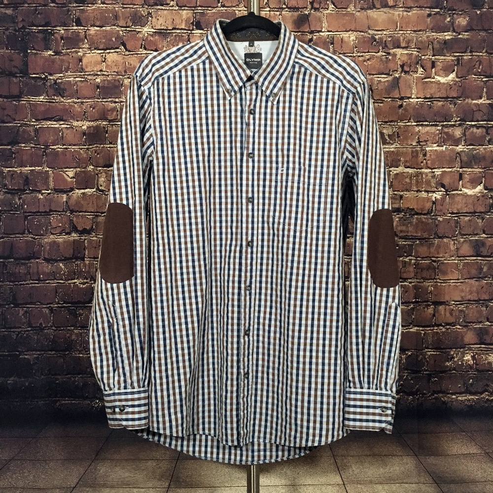 Olymp Novum Luxor Elbow Patch Checked Button Down